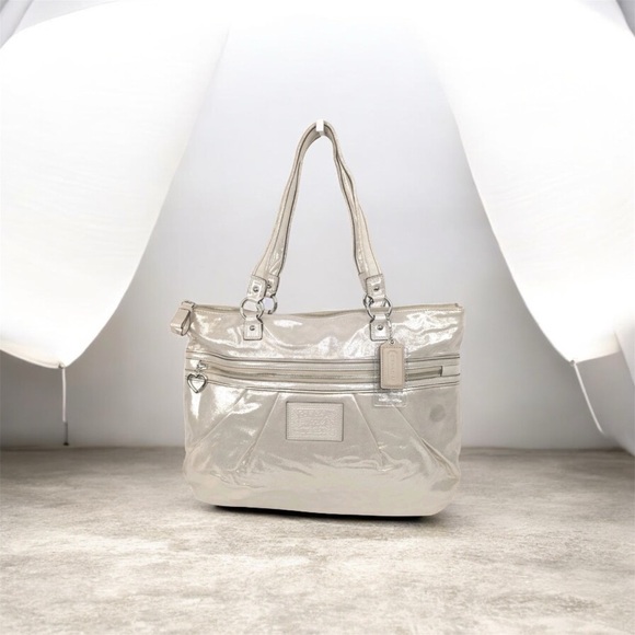 Coach Poppy Metallic Gold Champagne Large Leather Tote Bag - Picture 4 of 13